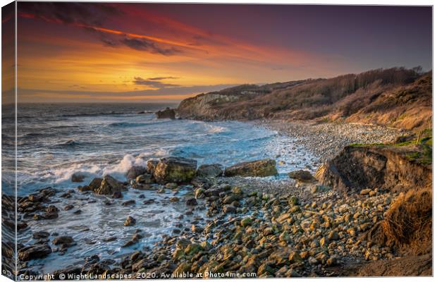 Sunset At Watershoot Bay Canvas Print by Wight Landscapes
