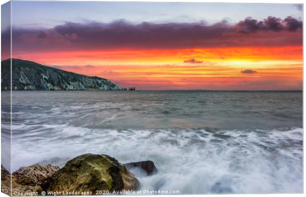 Sunset On The Beach Alum Bay Isle Of Wight Canvas Print by Wight Landscapes