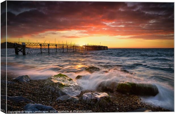 Old Totland Pier Sunset Canvas Print by Wight Landscapes