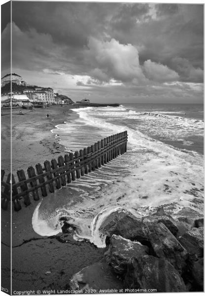 Ventnor Beach BW Isle Of Wight Canvas Print by Wight Landscapes