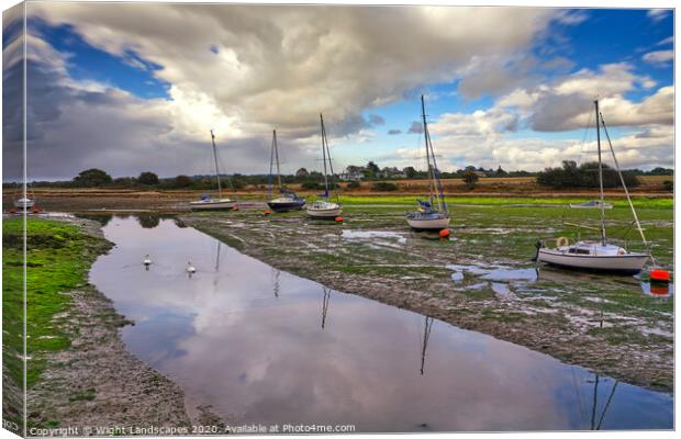 Low Tide At Shallfleet Quay Canvas Print by Wight Landscapes