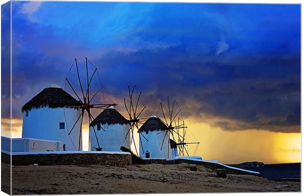 Windmills Mykonos Canvas Print by Michael Marker