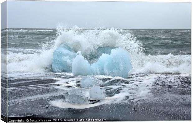 Glacier ice floe breaking waves Canvas Print by Jutta Klassen