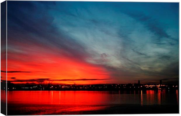 Overlooking The Mersey At Dusk Canvas Print by Sandra Buchanan