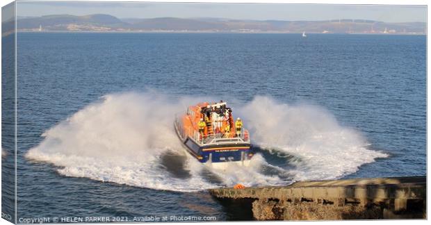 Mumbles Lifeboat to the Rescue Canvas Print by HELEN PARKER