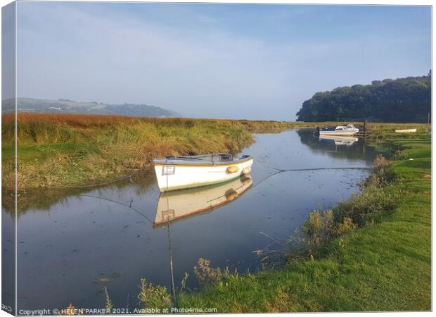 Laugharne Estuary Boats Canvas Print by HELEN PARKER