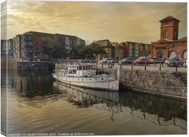 Aged Boat Swansea Marina Canvas Print by HELEN PARKER