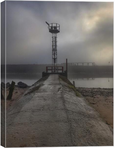 River Neath lookout tower and platform in the fog Canvas Print by HELEN PARKER