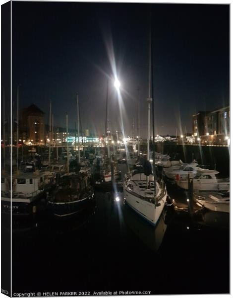 Nightime on the Marina Canvas Print by HELEN PARKER