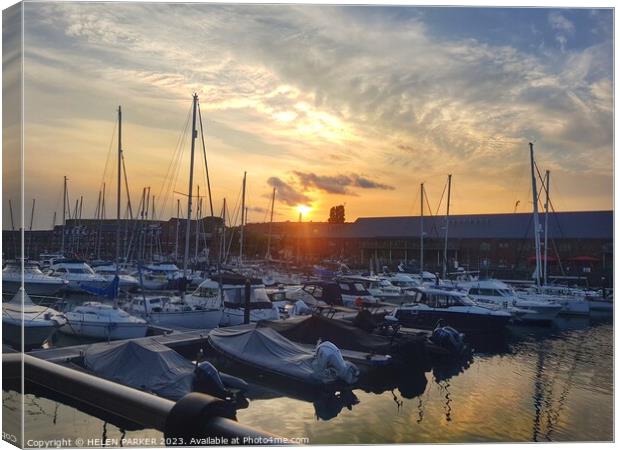Swansea Marina at Sunset Canvas Print by HELEN PARKER