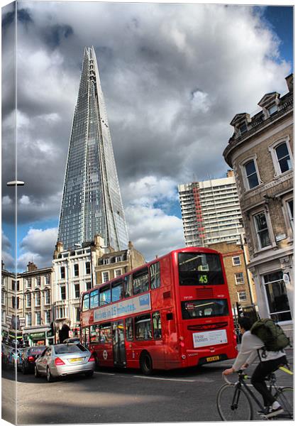 Red London Bus and other city transport Canvas Print by HELEN PARKER