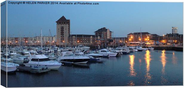 Swansea Marina at Dusk Canvas Print by HELEN PARKER