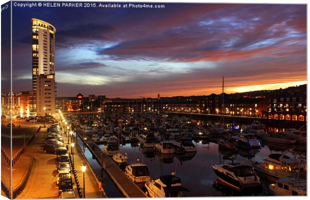  Swansea Marina at sunset. Canvas Print by HELEN PARKER