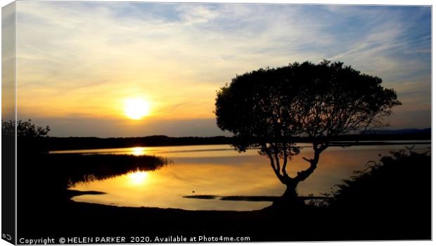 Kenfig Pool Magical Sunset  Canvas Print by HELEN PARKER