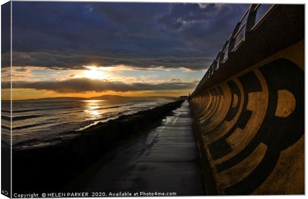 Curved Sea Wall at Aberavon Canvas Print by HELEN PARKER