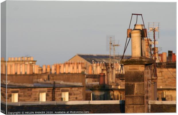 Edinburgh Rooftops and Chimneys  Canvas Print by HELEN PARKER