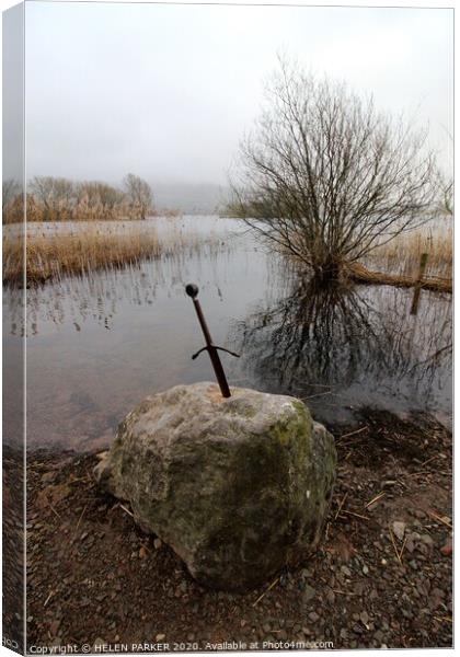 Sword in the Stone, Llangorse Lake Canvas Print by HELEN PARKER