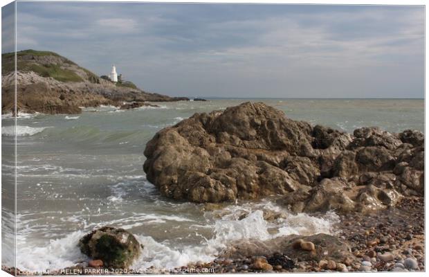 Mumbles, Bracelet Bay at full tide Canvas Print by HELEN PARKER