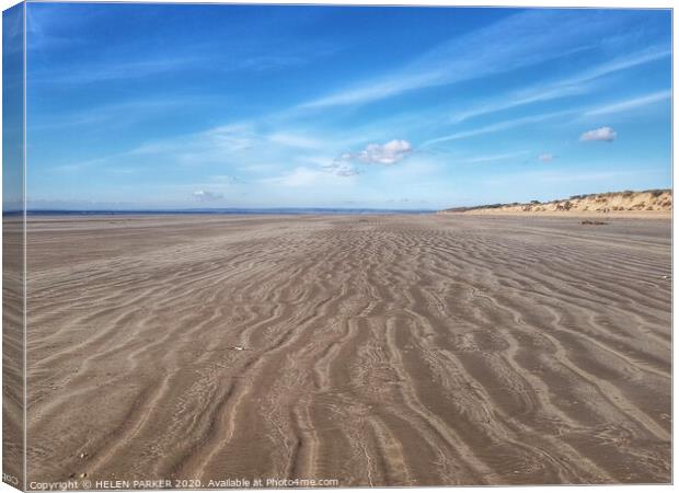 Flowing sands of Cefn Sidan Beach, South Wales Canvas Print by HELEN PARKER