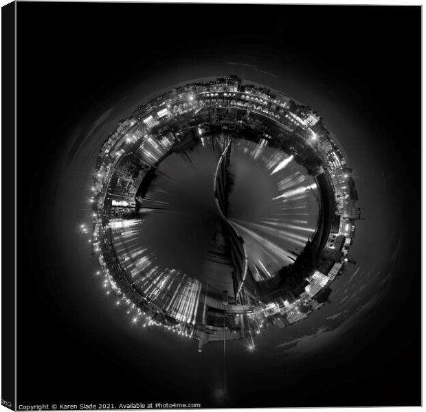 Spiral Ramsgate Harbour at night in black and white Canvas Print by Karen Slade
