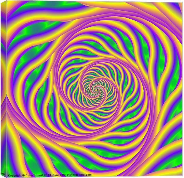 Green Pink and Yellow Spiral Canvas Print by Colin Forrest