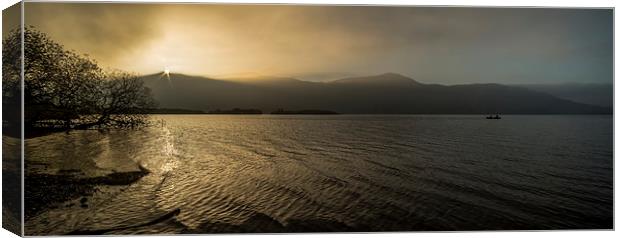 The sun sets over a misty Derwentwater Canvas Print by Dave Hudspeth Landscape Photography