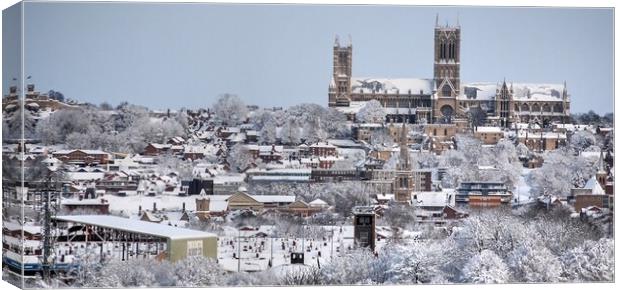 A Snowy Lincoln cathedral  Canvas Print by Jon Fixter