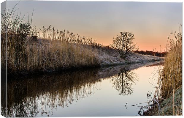 Frosty Morning At The Canal Canvas Print by Mike Custer
