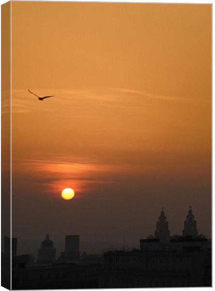Orange Sunset Over Liverpool Skyline Canvas Print by Phillip Orr