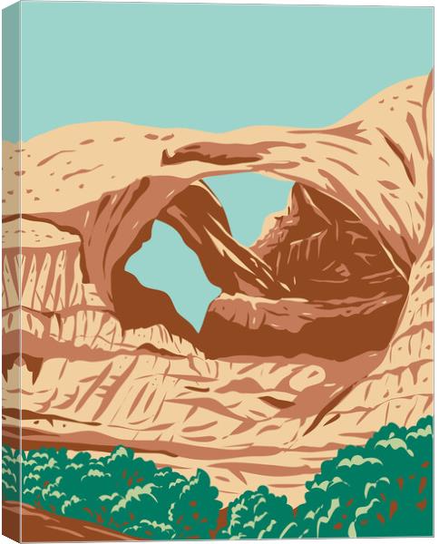 The Double Arch in Arches National Park in Grand County Utah United States WPA Poster Art Canvas Print by Aloysius Patrimonio