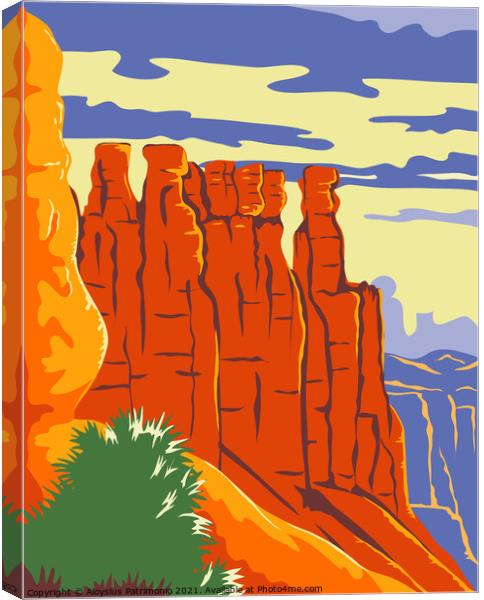 Bryce Canyon National Park in Paunsaugunt Plateau Garfield County and Kane County Utah WPA Poster Art Color Canvas Print by Aloysius Patrimonio