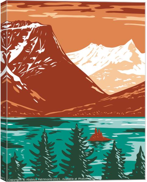 Saint Mary Lake in Glacier National Park located in Montana United States of America WPA Poster Art Canvas Print by Aloysius Patrimonio