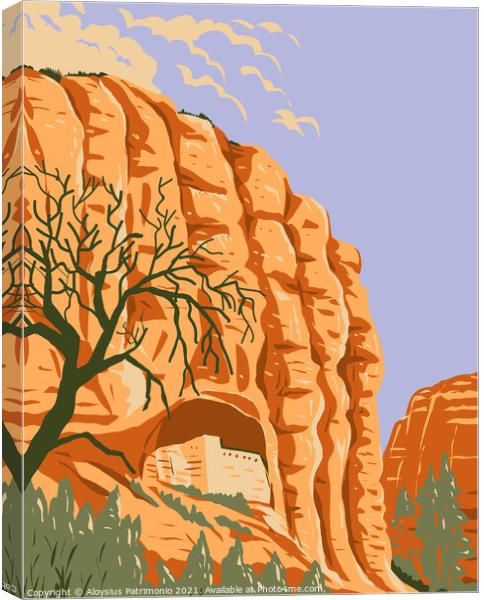 Mogollon Cliff Dwellings in Gila Cliff Dwellings National Monument Located in the Gila Wilderness New Mexico WPA Poster Art Canvas Print by Aloysius Patrimonio