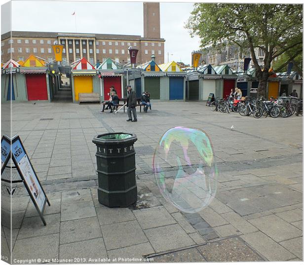 Bubble and the Bin Canvas Print by Jez Mouncer