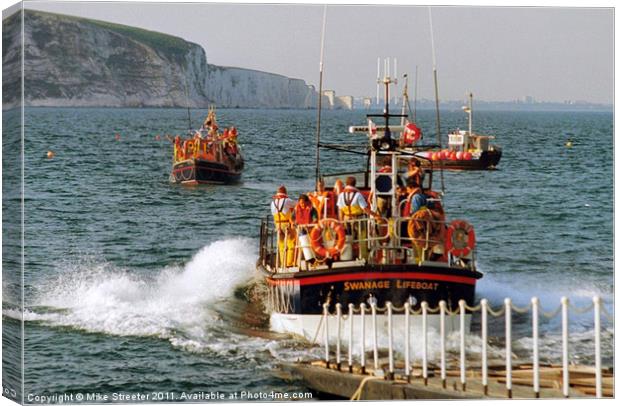 Swanage Lifeboat Canvas Print by Mike Streeter