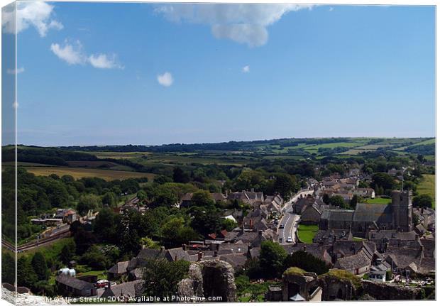 Corfe Castle Village Canvas Print by Mike Streeter