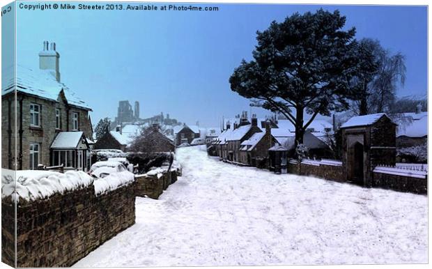 Snowy Corfe Canvas Print by Mike Streeter