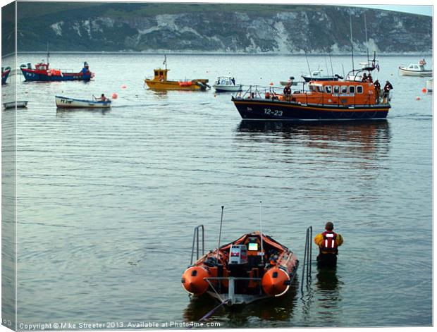 Swanage Lifeboats Canvas Print by Mike Streeter