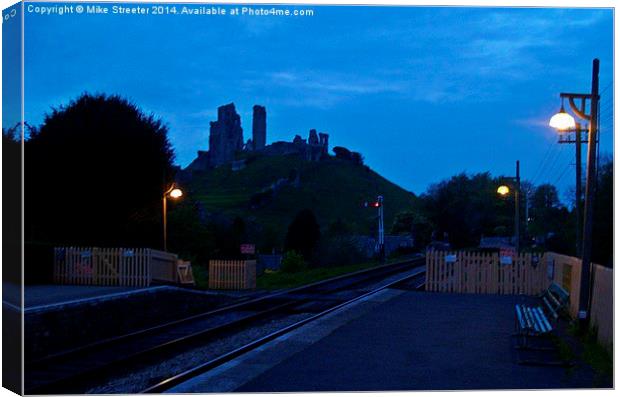 Corfe Castle at dusk Canvas Print by Mike Streeter