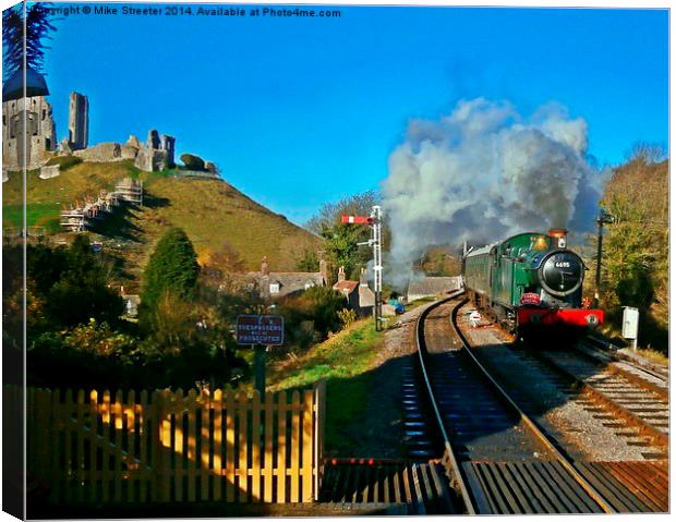  Santa Special approaching Corfe Canvas Print by Mike Streeter