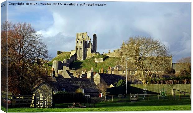 Corfe Castle in Winter Canvas Print by Mike Streeter