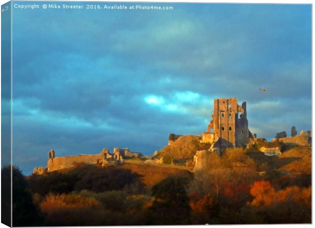 Corfe Castle in November Canvas Print by Mike Streeter