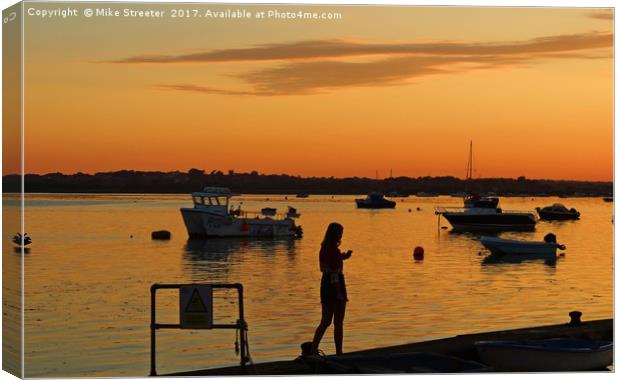 Sunset at Mudeford Quay Canvas Print by Mike Streeter
