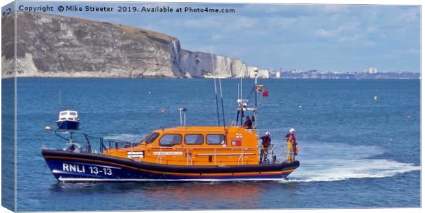 Swanage Lifeboat Canvas Print by Mike Streeter