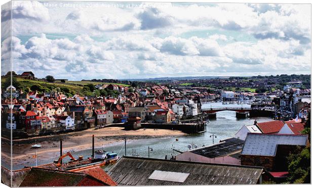   Whitby Harbour & Town Canvas Print by Marie Castagnoli
