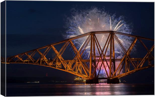  Forth Rail Bridge Fireworks Canvas Print by Ian Potter