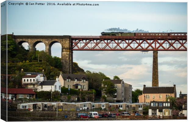 The Flying Scotsman Crossing the Forth Rail Bridge Canvas Print by Ian Potter