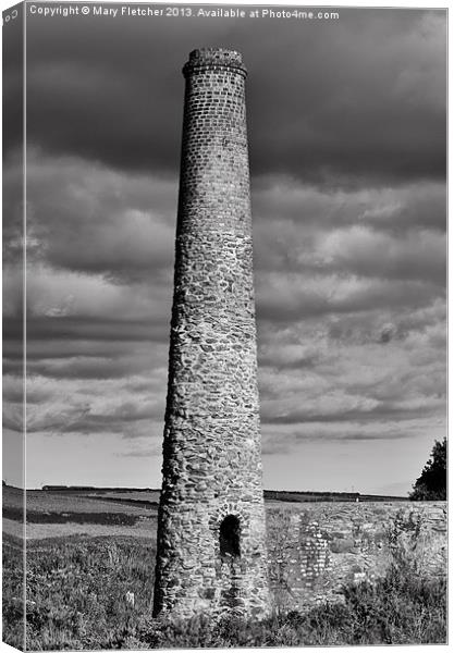Cornish tin mine chimney in black and white Canvas Print by Mary Fletcher