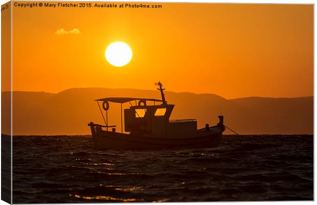  Fishing Boat at Sunset Canvas Print by Mary Fletcher