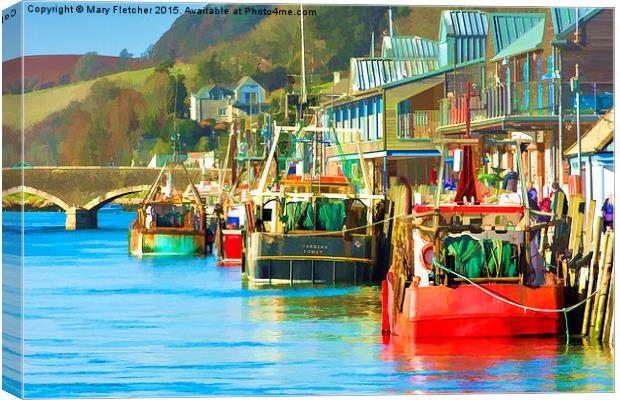  Colourful Fishing Boats at Looe Canvas Print by Mary Fletcher